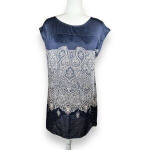 Promod Navy Paisley Womens Dress Size 10 Relaxed Artsy Nautical Coastal Sailor